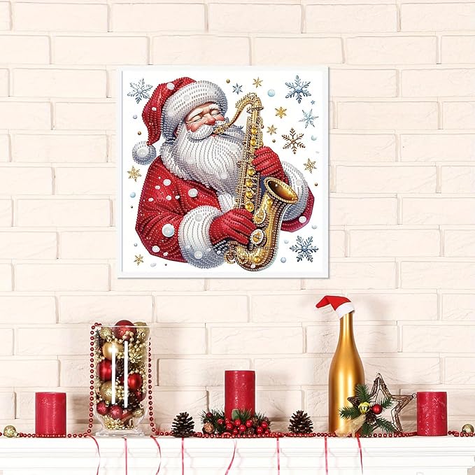 Tontut Diamond Painting Kits for Adult Beginners, Musical Father Christmas 5D Special Diamond DIY Crystal Rhinestone Crafts for Christmas Home Wall Decoration