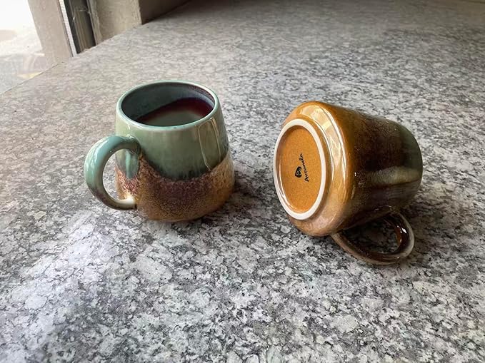 Handcrafted Ceramic Coffee Mug, Mint Blue and Pink, Textured Surface, Modern Design