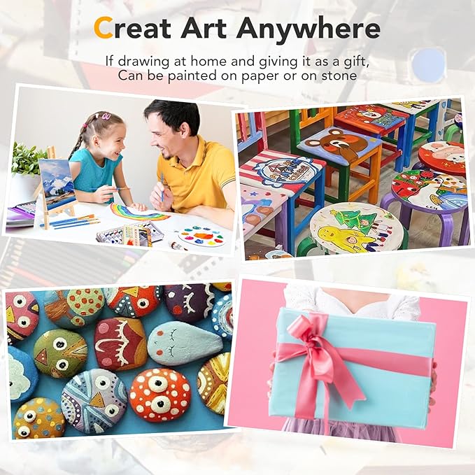 ESRICH Acrylic Paint Canvas Set,104 Piece Professional Painting Supplies Kit with 4 Wood Easel,4 * 12Colors,4 * 10 Paint Brushes,Canvas Etc,Premium Paint Kit for Kids Students Artists Beginner