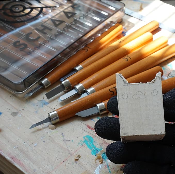 Beginner-Friendly Wood Carving Kit, 15pc Wood Carving Tools Set with Razor Sharp Carving Knives & Mini Chisels, Linoleum Carving, and Woodworking for DIY Crafts from Schaaf (Large)