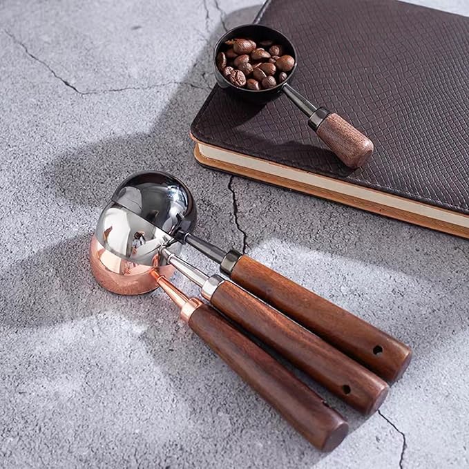 Vintage Coffee Measuring Spoon - 304 Stainless Steel, Coffee Scoop,10g Capacity, Walnut Handle - Perfect for Coffee, Tea, and More (Rose Gold)