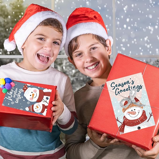 NESCCI 24 PCS Snowman Cards,Holiday Cards With Envelopes and Stickers,4x6 Inches,6 Different Designs of Snowman Greeting Cards,Cute Snowman Greetings, Kids Holiday Card