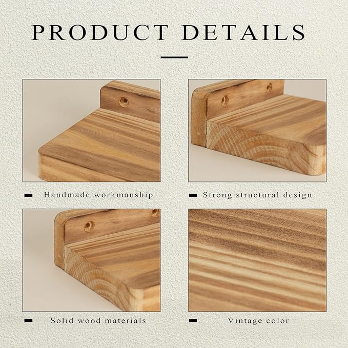 Freezing point Small Floating Shelf for Wall Set of 4 Natural Wood 4Inch Mini Wall Shelves Decor Plant Display Collectibles Mounted Kitchen Bathroom Bedroom Corner Decorative Storage Tiny Stand