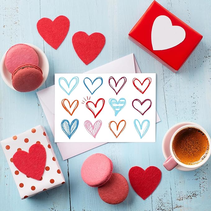 Tenceur 100 Pack Assorted Blank Note Cards with Envelopes and Stickers Heart Greeting Cards 4 x 6 Inch Stationary Postcards for Valentine's Day Office Home Business Supplies (Heart)