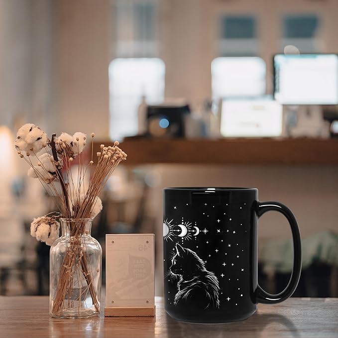 Black Cat Mug 15oz Cat Lover Gifts for Women Funny Goth Coffee Mug - Witch, Goth Decor Christmas Cup With Cats Goth Gift Witchy Gifts for Women, Men - Xmas Decorations Cats Christmas Gothic Home Decor