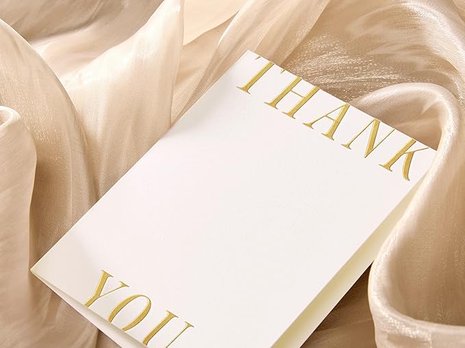 20 Pack Thank You Cards with Envelopes, 4.25×5.5 Inch Textured Thank You Notes, Large Gold Foil Embossed Thank You Cards with V-Shape Gold Foil Envelopes, Blank Inside for Wedding Baby Shower Business