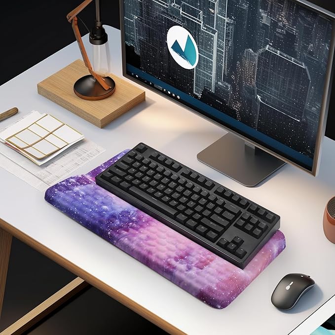 Computer Keyboard Stand Pad with Wrist Rest, Ergonomic Comfy Tilted Keyboard Holder, Keyboard Tray Support for Office Home (Galaxy Purple)