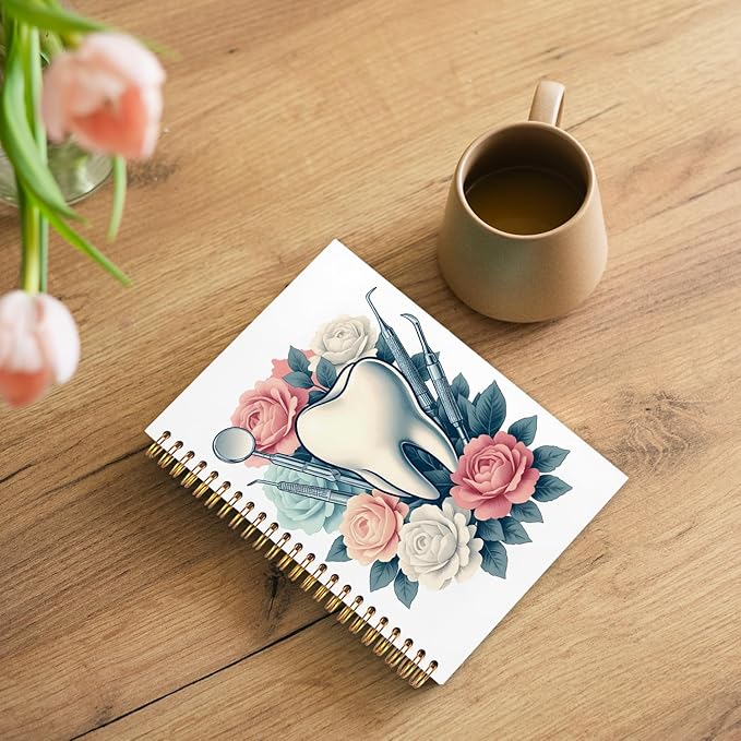 WUCHJ Dentist Gifts Notebook, Dental Hygienist Assistant Gifts Journal, Floral Tooth Spiral Notebook Journal for Note Taking, Dentist Office Supplies, 5.5x8.3 Inch