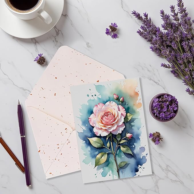 5x7 Blank Inside Card with Envelope, Elegant Watercolor Rose Blank Greeting Card for All Occasions β Birthday, Sympathy, Thank You - Single Card
