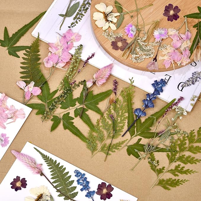 DALARAN 45Pcs Pink Dried Pressed Flowers for Resin Molds Real Pressed Flowers Dry Leaves Kit for Art Crafts Resin Jewelry Making Scrapbook Supplies Card Making Soap Candle DIY
