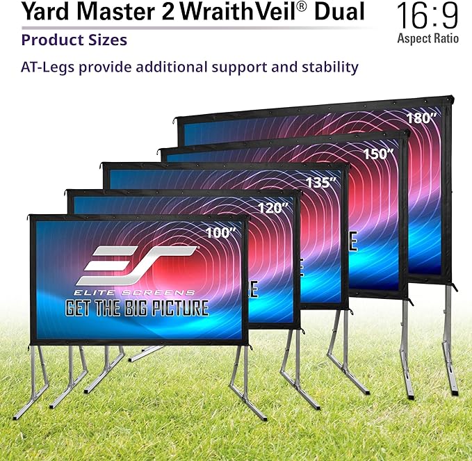Elite Screens Yard Master 2 WraithVeil Projector Screen 180-INCH 16:9 Front and Rear 4K/8K Ultra HD Active 3D HDR Movie Screen, OMS180H2-DUAL