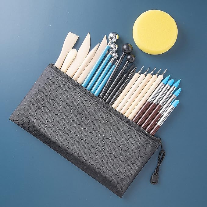 Luney Clay Tools Kit, 25 PCS Ceramics Polymer Clay Sculpting Modeling Pottery Tools Kit, Air Dry Clay for Adults, Pottery Craft, Dotting, Baking, Carving, Drawing, Molding, Modeling, Shaping