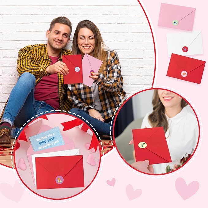 TICIAGA 24 Set Valentine's Day Dinosaurs Greeting Cards with Envelop Cartoon Dino Fill in Blank Sticker for Kids T-Riffic Notecard Exchange Gifts for Boys and Girls School Classroom Party Favors