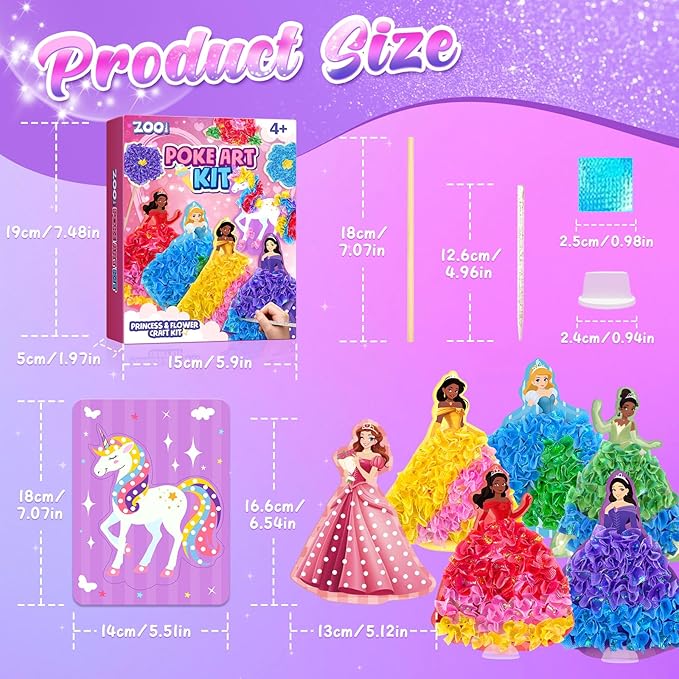 ZOOI Poke Art Kits, Arts and Crafts for Kids 4-6, Pretty Pretty Princess Game, Poke in Crafts for Kids Ages 4-8, Birthday Gifts for 4, 5, 6, 7, 8 Year Old Girl Toys Age 6-8 Art Kits