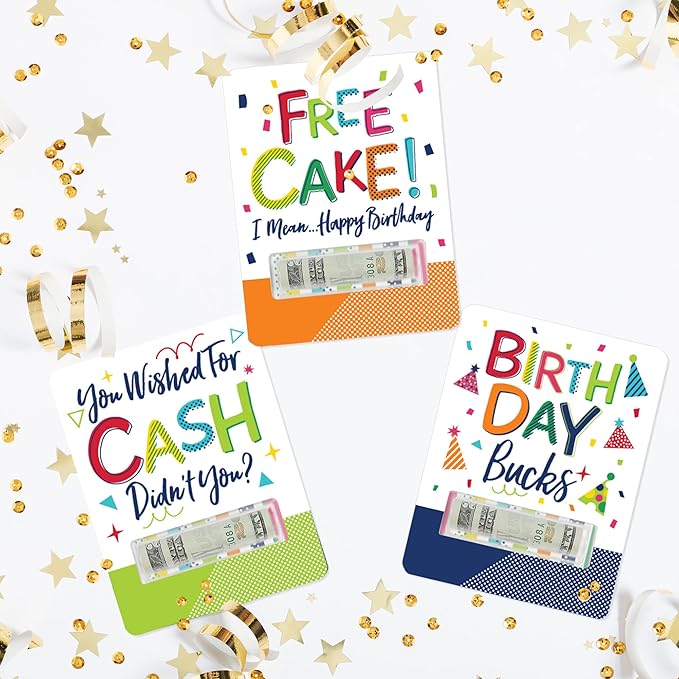 Big Dot of Happiness Cheerful Happy Birthday - DIY Assorted Colorful Birthday Party Cash Holder Gift - Funny Money Cards - Set of 6