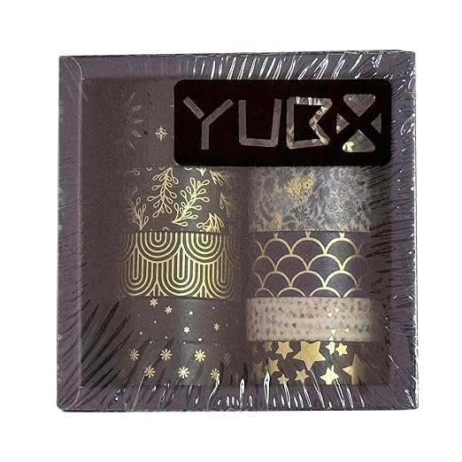 YUBX Creative Washi Tape Set 10 Rolls Gold Foil Print Decorative Masking Tapes for Arts, DIY Crafts, Journals, Planners, Scrapbook, Wrapping (Black Mashup)