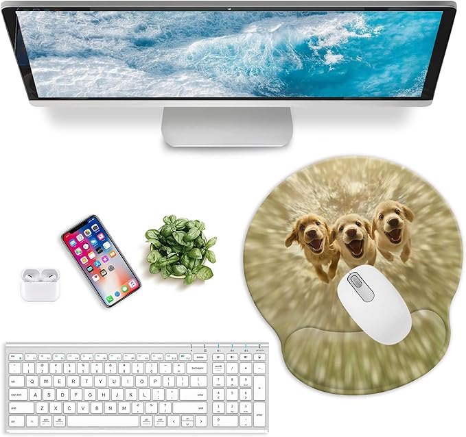Cute Dog Mouse Pads for Desk, Golden Retriever Ergonomic Mouse Pad with Wrist Rest, Gaming Mouse Pad with Wrist Support, Funny Mouse Pads for Desk, Computer Mousepad with Non-Slip Pain Relief PU Base