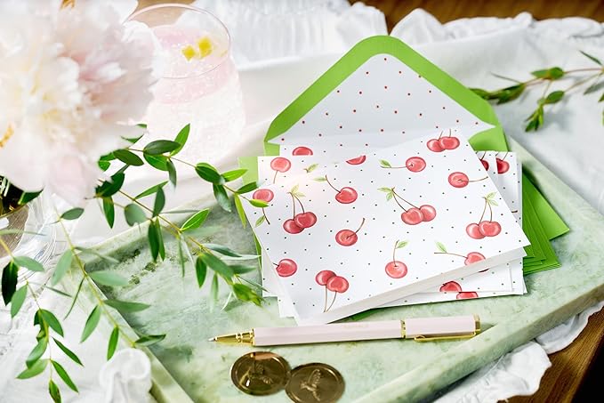 Papyrus Blank Cards with Envelopes, Cherries (12-Count)
