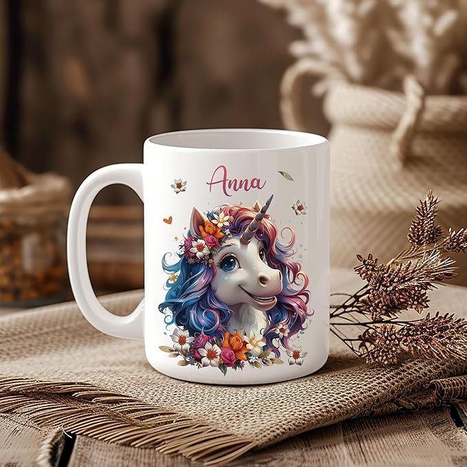Hyturtle Personalized Unicorn Coffee Mug - Custom Name Ceramic Cup for Animal Lovers - Just A Girl Who Loves Unicorns - 11oz or 15oz