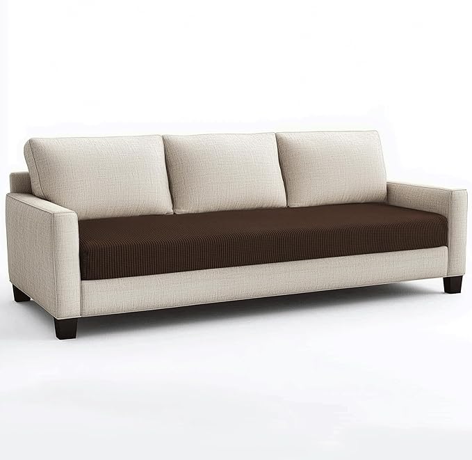 CHUN YI Stretch Couch Cushion Cover Suitable for 3 Settee, Sofa Seat Slipcover with Spandex Jacquard Fabric(Large,Chocolate)