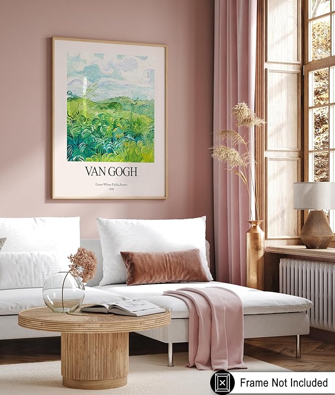 Monem Art Vintage Van Gogh Poster - Retro Green Wheat Fields Print - Auvers Art - Impressionism Art - Gift for Him & Her - Classic Decor for Bedroom, Living Room or Dorm - 16x20 UNFRAMED Wall Art