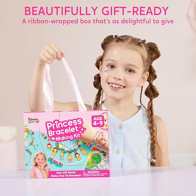 Klever Kits Princess Bracelet Making Kit, Jewelry Making Kit, Bracelets for Girls, Crafts for Kids, 4 Year Old Girl Birthday Gifts, Over 650 Beads, Make 30+ Designs by JOVA