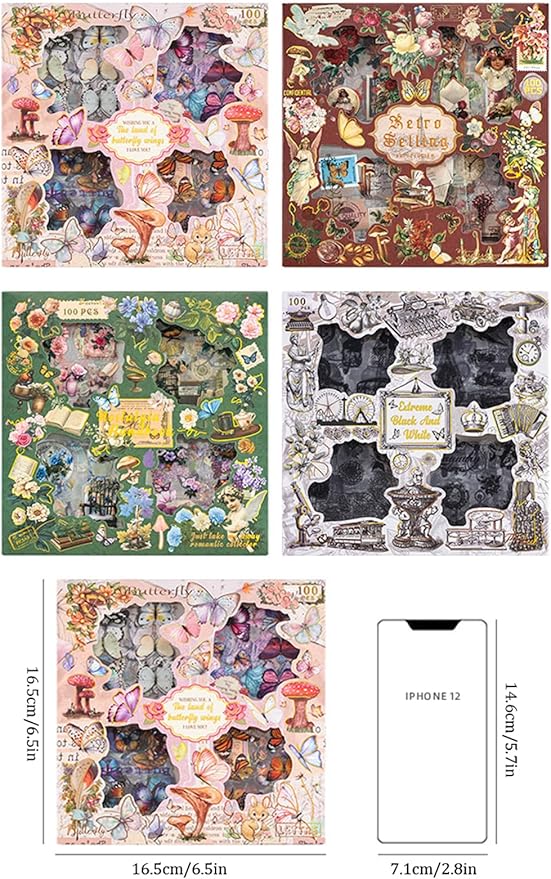 Vintage Nature Stickers for Junk Journal Supplies, 100Sheets/400Pcs Retro Flower Butterfly Plant Mushroom Decorative Stickers for Scrapbook, DIY Crafts Album Phone Cases Laptops Calendars Notebook