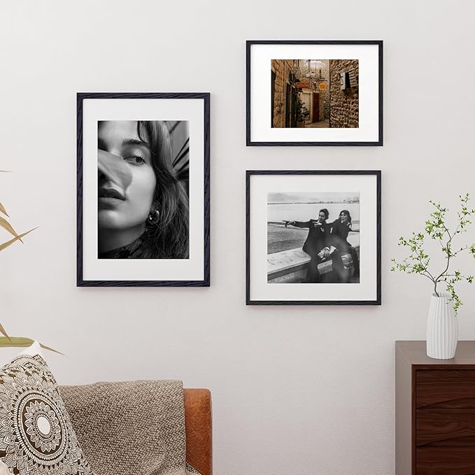 16x24 Wood Picture Frame, Real Oak Wood 16 x24 Frame for Wall, 16x24 Inch Poster Frame, 16x24 Picture Frame Matted to 12x18, 16 by 24 Wooden Frame, Black Color, 1 Pack