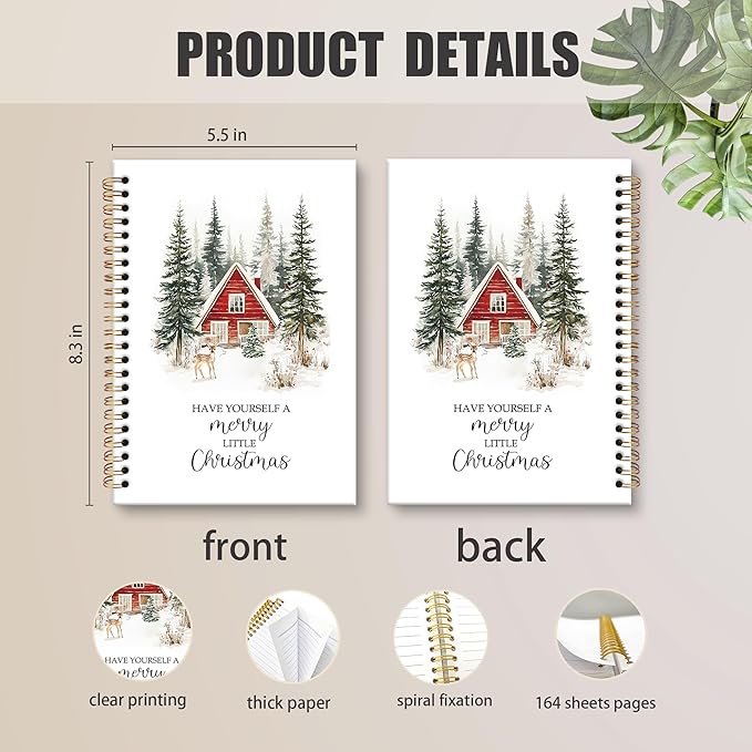 XNXLDYLH Christmas Winter Deer Notebook Journal for Kids, Rustic Farmhouse Spiral Notebook, Nature Journals Notebooks, Have Yourself A Merry Little christmas Office School Supplies Gifts,5.5x8.3Inch