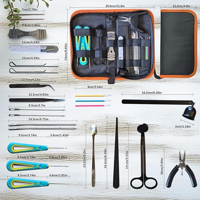 DiaWiew Candle Making Kit for Adults Beginners with Storage Bag, Candle Mold Punching and Wick Threading Tool, Including a Punching Needle with Hook and Large Eye, and Bracket for Fixing Candle Wicks