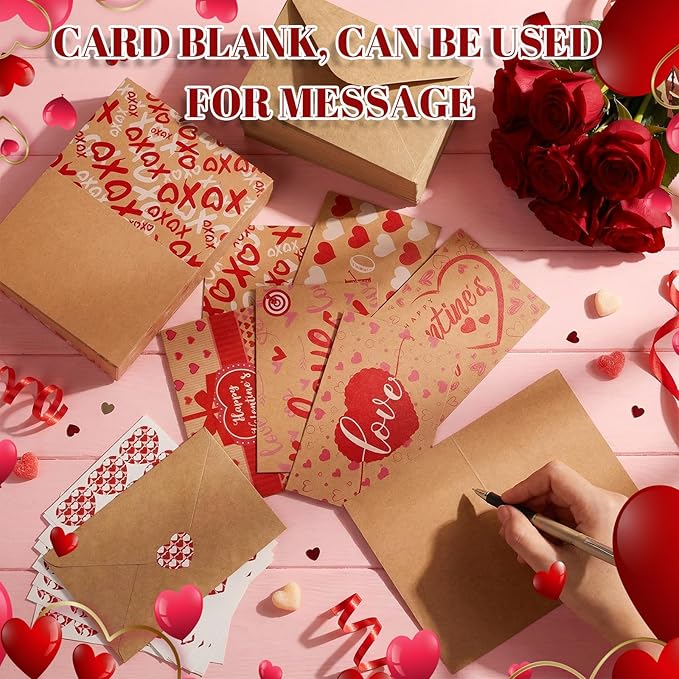 240 Sets Valentine's Day Cards with Envelopes Stickers Bulk Assortment Foldable Love Heart Greeting Cards Red Pink Envelopes for Valentine's Day Anniversary Wedding(Classic)