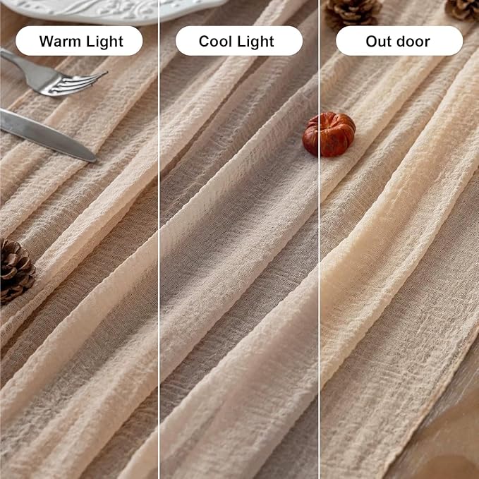Keketoarrange Deep Beige Cheesecloth Table Runner Rustic Boho Butter Gauze 120 Inch 10 FT Cheese Cloth for Wedding Baby Bridal Shower Birthday Engagement Party Long Sheer Spring Home Decorations