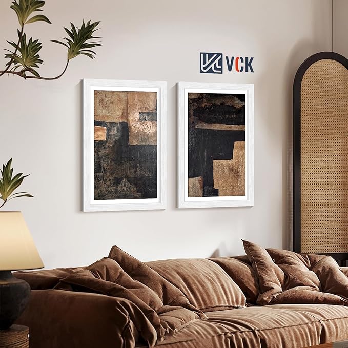 VCK 12x18 Picture Frames White Set of 5, Wide Border Wood, Tempered Glass, Display 11x17 Photo with Mat or 12 x 18 without, for Home, Office, Gallery, Woodgrain Series, Wall Hanging