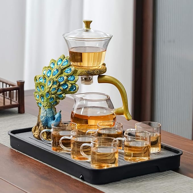 Glass Teapot Set with Infuser Semi Automatic Tea Set Magic Teapot (Peacock)