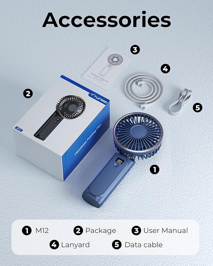 Portable Handheld Fan, Portable Fan Rechargeable, 4000mAh, 180° Adjustable, 6 Speed Wind, Display Electricity in Real Time, USB Rechargeable Foldable F an, Quiet Personal Fan with Power Bank