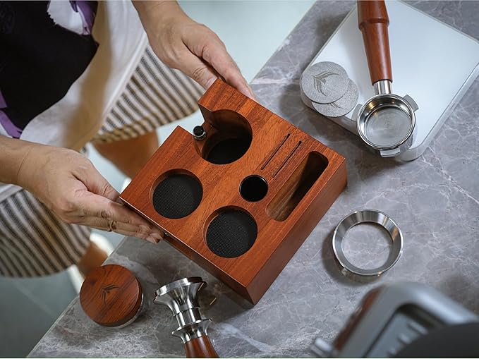 54mm Espresso Accessories Set – Must-Have Coffee Tools Set with Tamper, Distributor, WDT Stirrer, Dosing Funnel, Puck Screen & Rosewood Organizer | Espresso Machine Accessories Kit