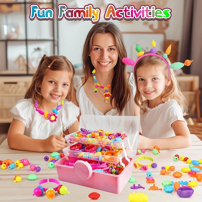 FUNZBO 850pcs Pop Beads - Jewelry Making Kit for 3 4 5 6 7 8 Year Old Little Girls, Arts and Crafts Toys for Kids, Necklace Bracelet Ring Hairband Creativity Snap Set Holidays Christmas Birthday Gifts