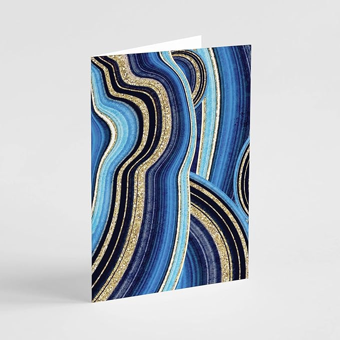 All Occasion Abstract Greeting Cards Boxed Set - 24 Blank Just Because or Thank You Cards w/White Envelopes - Marbled Agate Designs on High-Quality Card Stock by RitzyRose (Blue and Gold)