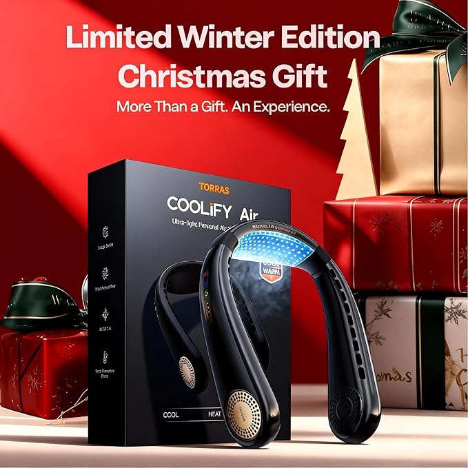 TORRAS COOLiFY Air Neck Fan Air Conditioner, 3D Airflow, Light Portable Fan Rechargeable, Personal Cooling Fan Travel Essentials, Work, Travel, Camping, Onyx Black