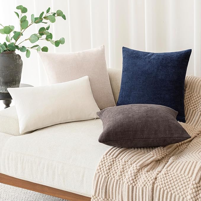 Foindtower Pack of 2 Soft Textured Throw Decorative Pillow Covers Square Accent Solid Cushion Cover Cozy Farmhouse Pillow Case with Zipper for Couch Sofa Bedroom Living Room 22x22 Inch, Charcoal