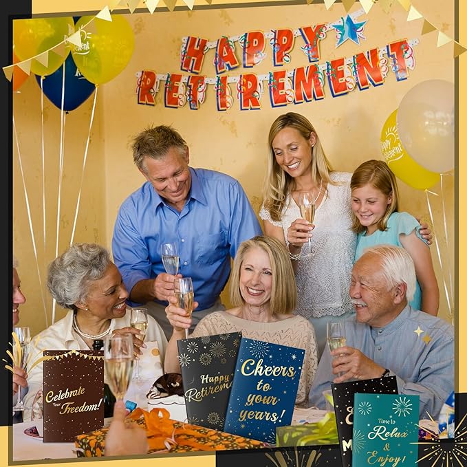 100 Sets Retirement Cards with Envelopes and Stickers Blank Inside Funny Retirement Card 5 Style Designs Greeting Card for Coworker Teacher Employee
