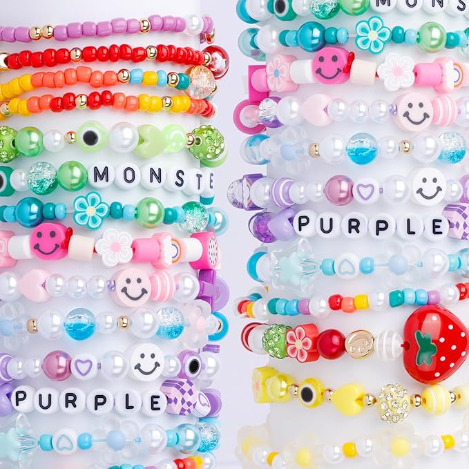 Jewelry Making Kit 4mm Glass Seed Beads for Jewelry Bracelet Making Kit,Pearl Bead with Letter Beads and Stickers,Friendship Bracelet DIY Art Craft Bag Charm Supplies