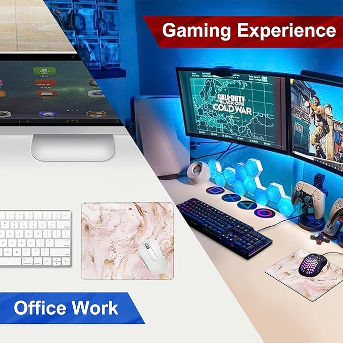 Mouse Pad, Pink Golden Liquid Marble Mouse Pads for Desk,Waterproof Anti-Slip Rubber Gaming Mouse pad with Stitched Edges for Gaming Office Laptop Computer Men Women