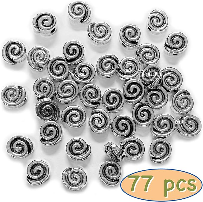 Tibetan Silver Spacer Beads for Jewelry Making - Flat Beads for Necklace, Earring & Bracelet Making Kit - Bulk 77pcs Silver Jewelry Set 8mm