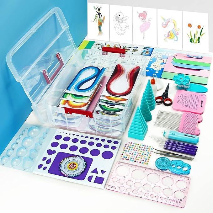 Paper Quilling Kit 3mm/5mm/10mm 1740pcs Quilling Paper Strips Quilling Tool Set with Storage Box with Quilling Electric Slotted Pen Needle Curler Crimper Comb Board Template Border Buddy Tower