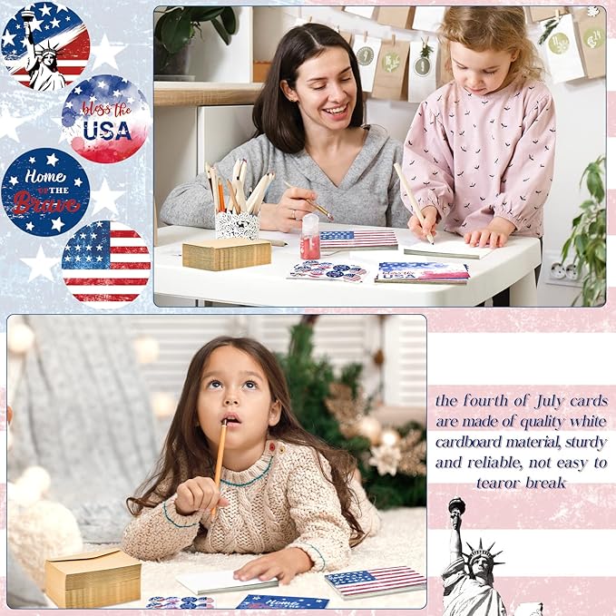 Seajan 200 Sets Patriotic Greeting Cards with Envelopes Stickers 4 x 6 Inch American Flag Blank Cards USA Thank You Note Postcards Bulk for Veteran's Day 4th of July Memorial Day