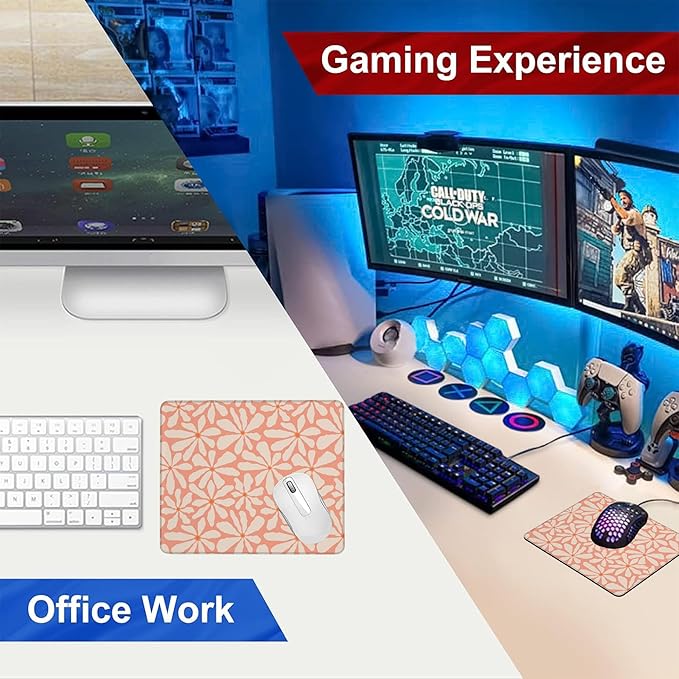 Mouse Pad, Boho Retro Groovy Orange Flowers Mouse Pads for Desk,Waterproof Anti-Slip Rubber Gaming Mouse pad with Stitched Edges for Gaming Office Laptop Computer Men Women