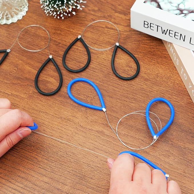 eZAKKA Clay Cutters Wire Steel Wire Clay Cutter Cutting Pottery Tools Cut Off Tools for Clay Artists Handle Pottery Wheel, Black and Blue, 2+2 Pcs