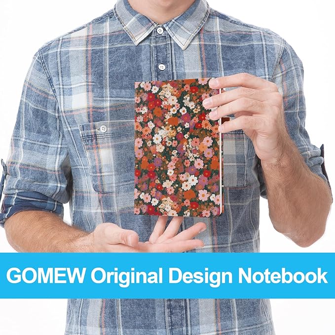 Dotted Journal Notebook A5 (6x8), Dot Grid Hardcover PU Leather Writing Journal with Japanese Paper, 160 Pages, Floral Tulip Design, Gift for Women and Men, Work & Note Taking