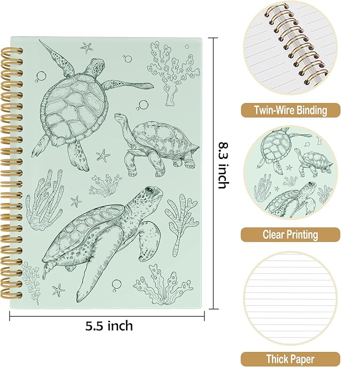 Sea Turtle Journal Notebook - Ocean Sea Life Coastal Themed Aesthetic Notebooks College Ruled for Office School Classroom, Gifts for Women Girls Kids, Hardcover Spiral Notebook 5.5"x8.3"